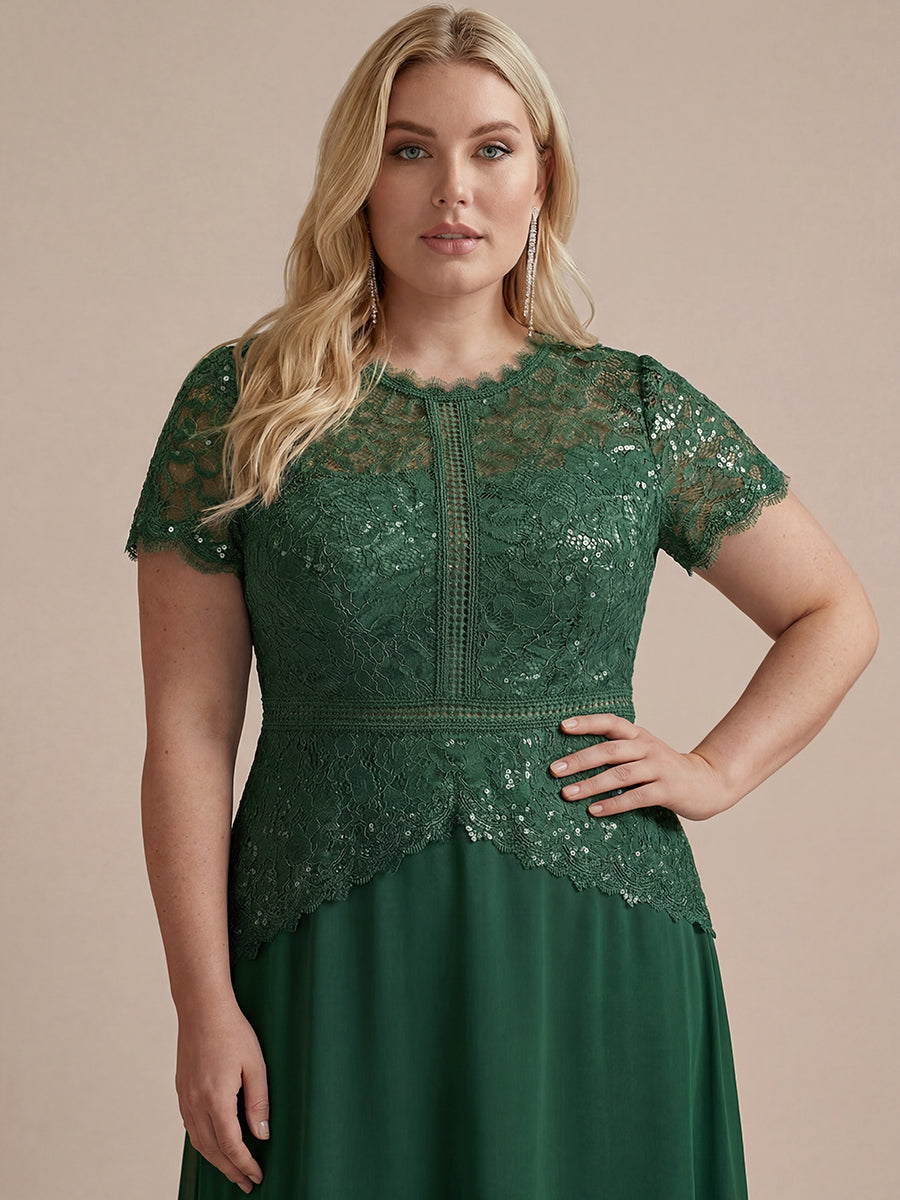 Sequin Lace Round Neck Evening Dress