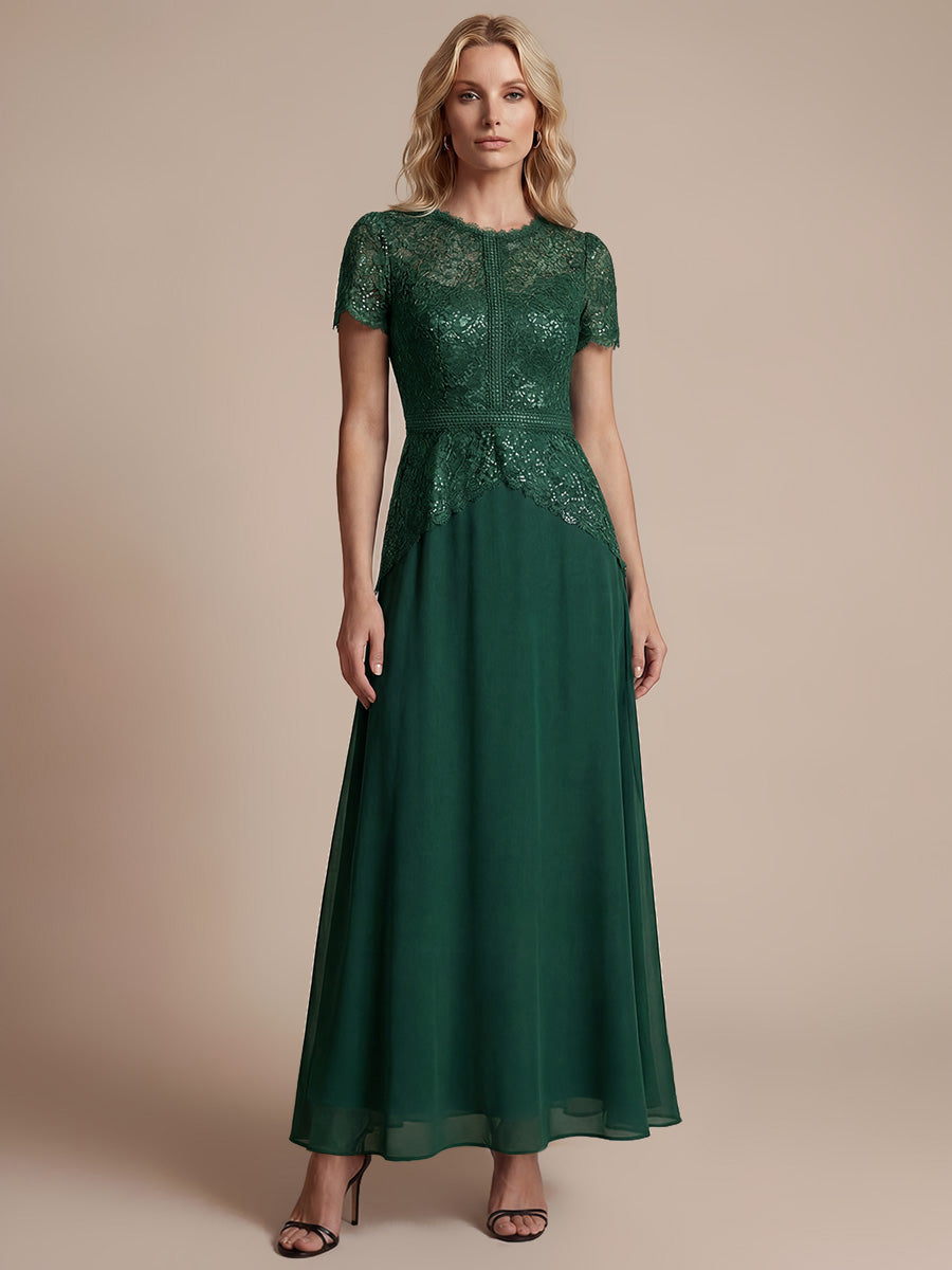 Sequin Lace Round Neck Evening Dress