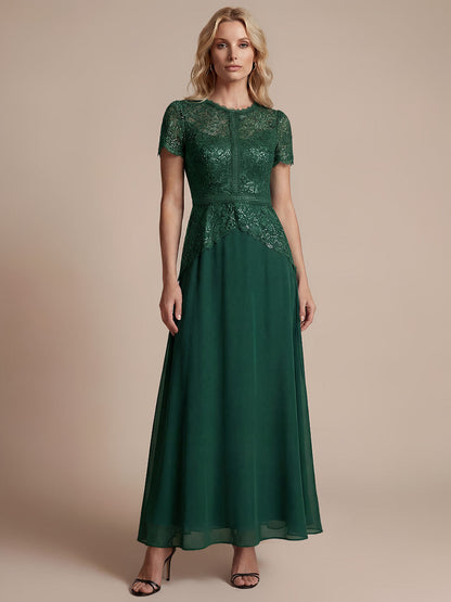 Sequin Lace Round Neck Evening Dress