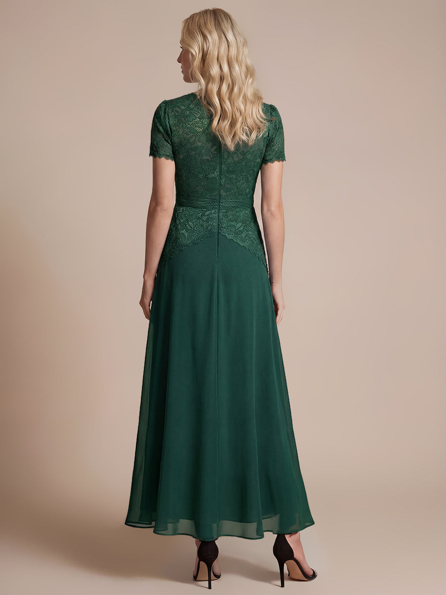 Sequin Lace Round Neck Evening Dress