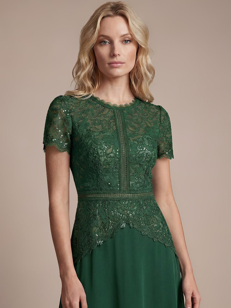 Sequin Lace Round Neck Evening Dress