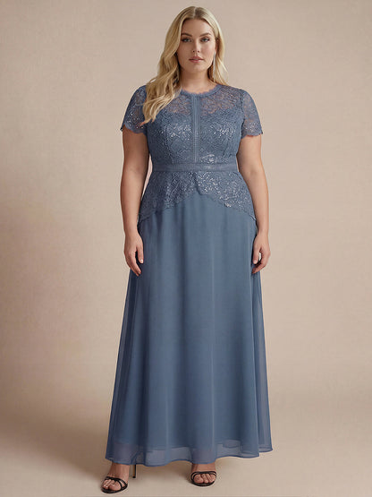 Sequin Lace Round Neck Evening Dress