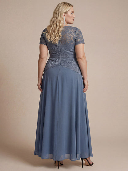 Sequin Lace Round Neck Evening Dress