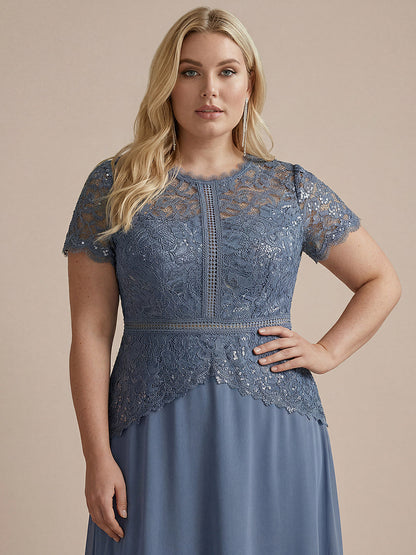 Sequin Lace Round Neck Evening Dress