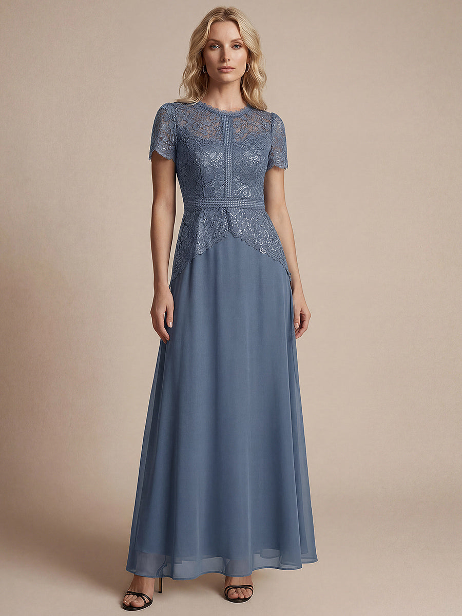 Sequin Lace Round Neck Evening Dress