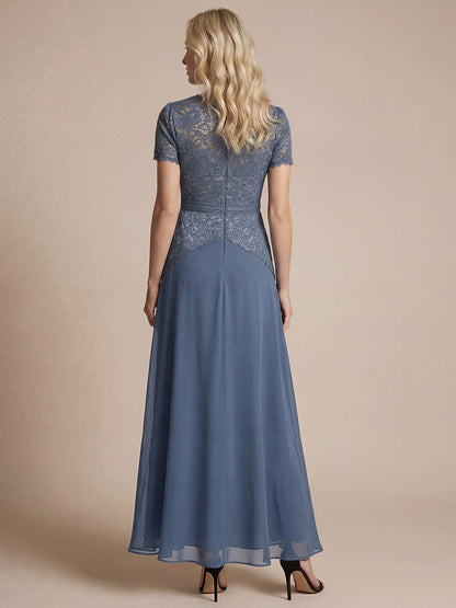 Sequin Lace Round Neck Evening Dress