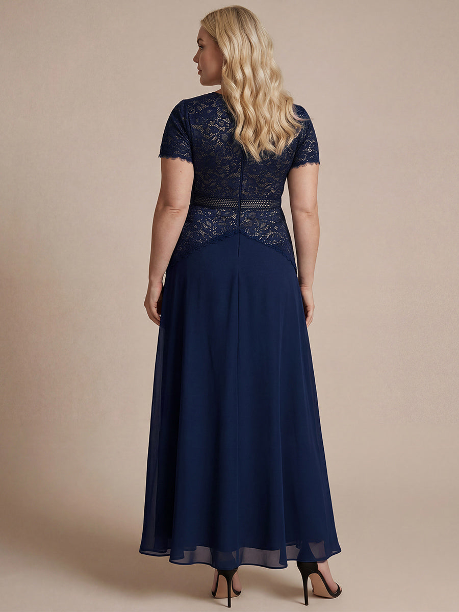 Plus Size Lace Puff Sleeve Evening Dress