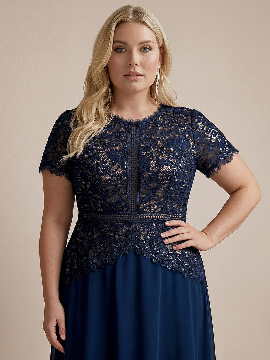 Sequin Lace Round Neck Evening Dress