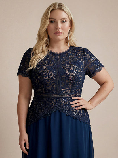 Plus Size Lace Puff Sleeve Evening Dress
