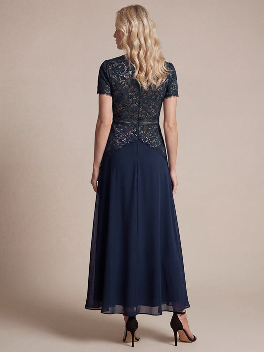 Sequin Lace Round Neck Evening Dress