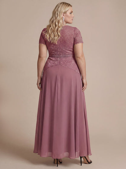 Sequin Lace Round Neck Evening Dress