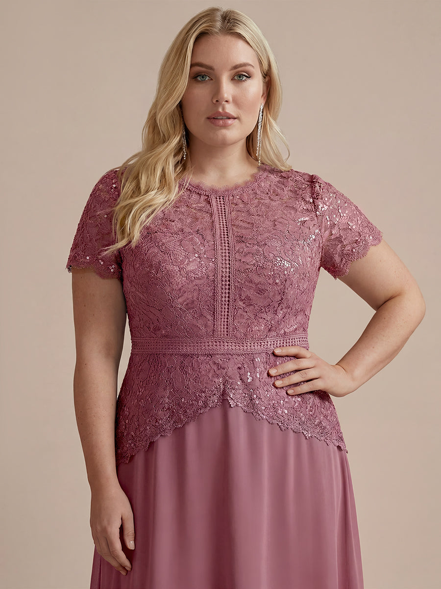 Sequin Lace Round Neck Evening Dress