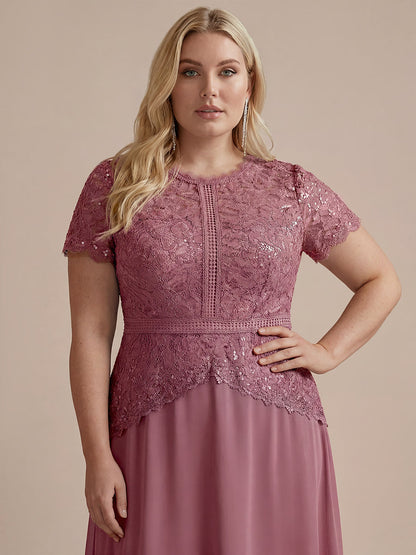 Sequin Lace Round Neck Evening Dress