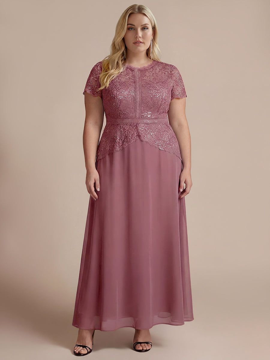 Plus Size Lace Puff Sleeve Evening Dress