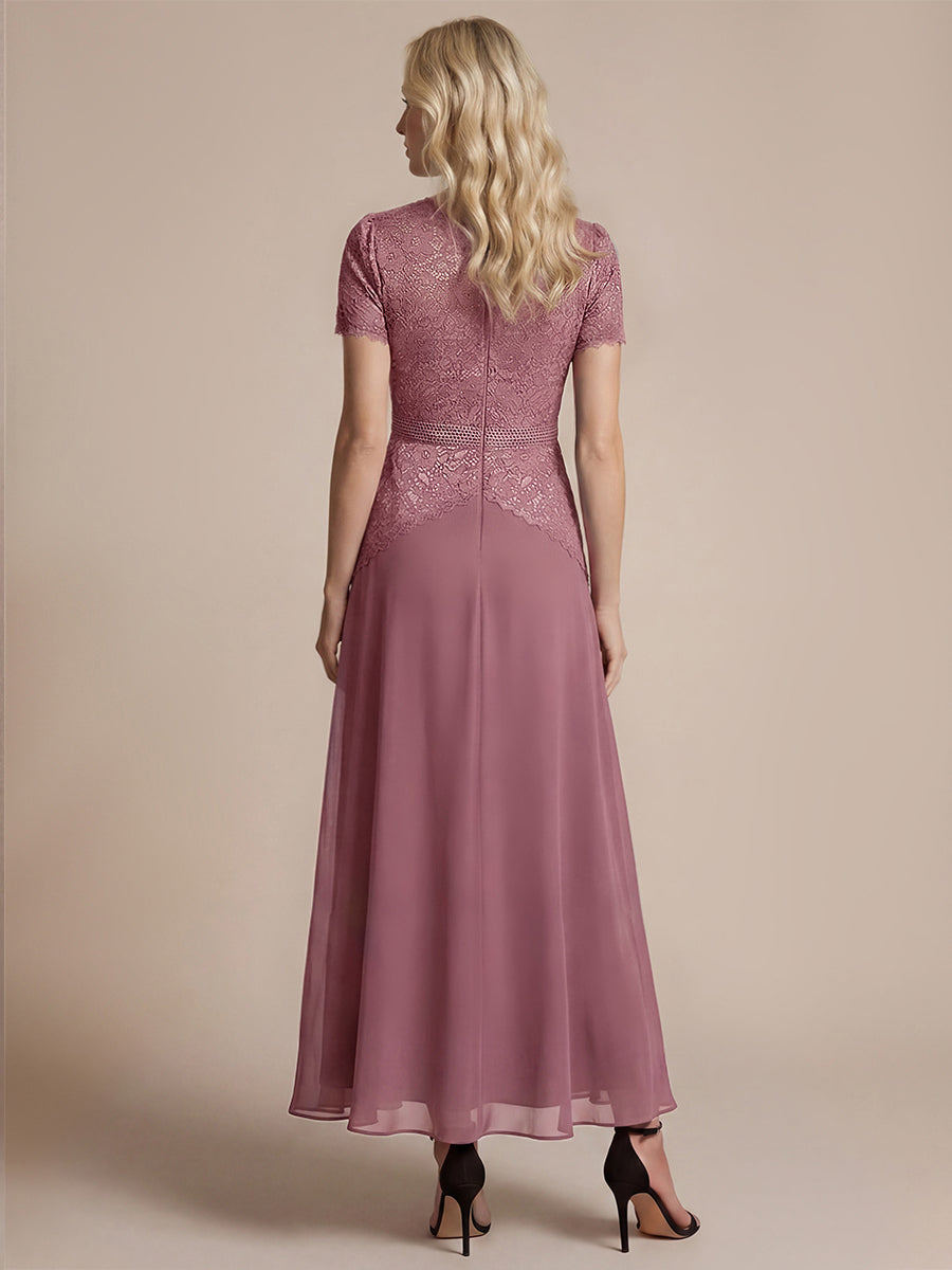 Sequin Lace Round Neck Evening Dress