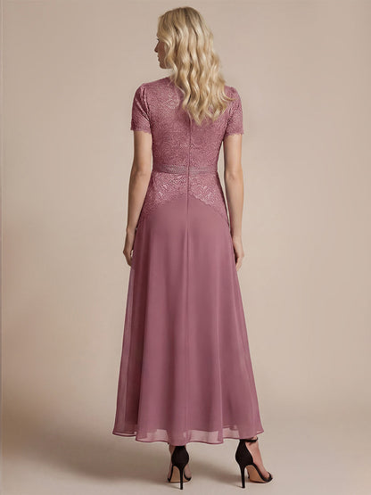 Sequin Lace Round Neck Evening Dress