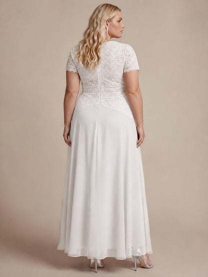Plus Size Lace Puff Sleeve Evening Dress