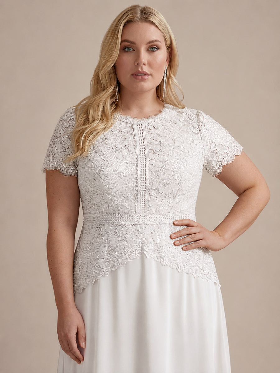 Plus Size Lace Puff Sleeve Evening Dress