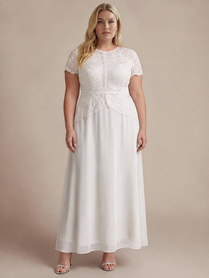 Plus Size Lace Puff Sleeve Evening Dress