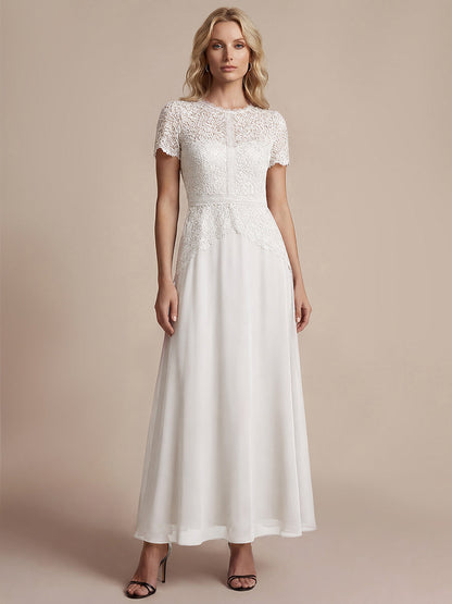 Sequin Lace Round Neck Evening Dress