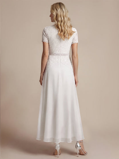 Sequin Lace Round Neck Evening Dress