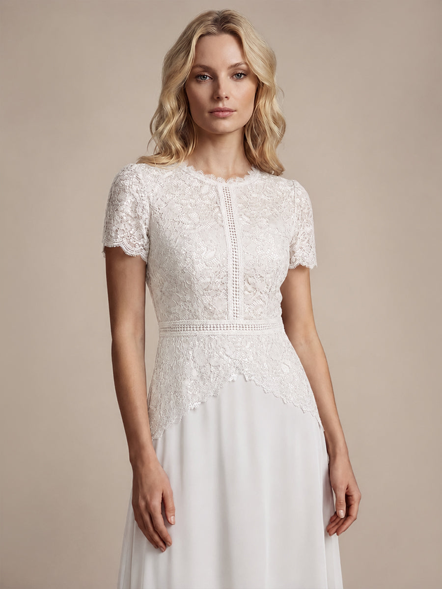 Sequin Lace Round Neck Evening Dress