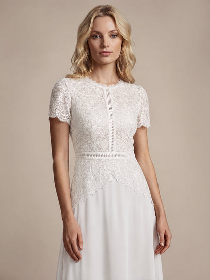 Sequin Lace Round Neck Evening Dress