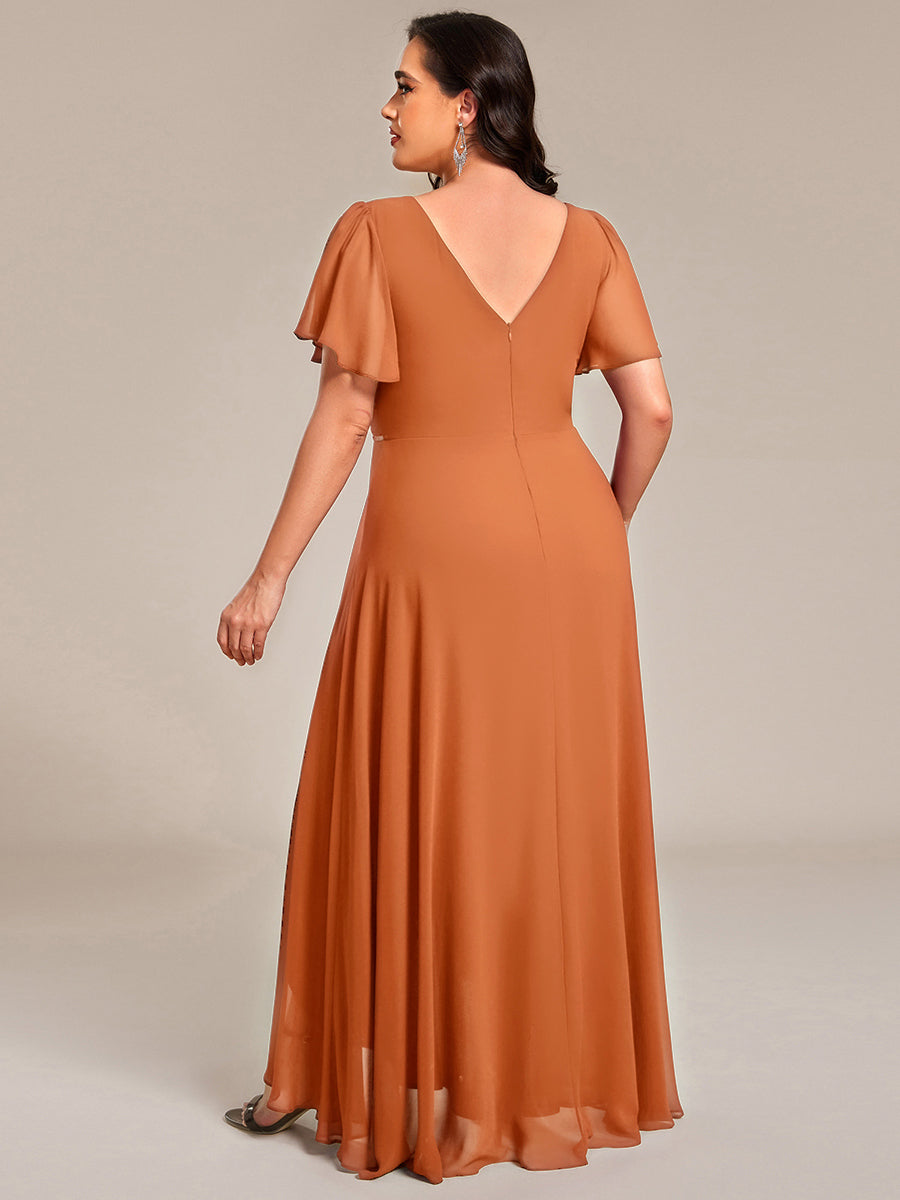 pretty DAKOTA|Plus Size V-Neck Rhinestone Waist Chiffon Maxi Formal Evening Dress