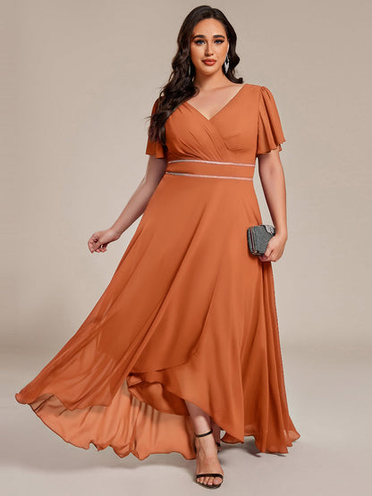 ever DAKOTA|Double V-Neck Waist Trimmed Chiffon Formal Evening Dress