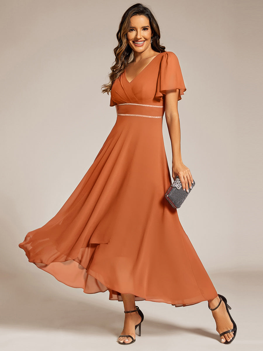 ever DAKOTA|Double V-Neck Waist Trimmed Chiffon Formal Evening Dress