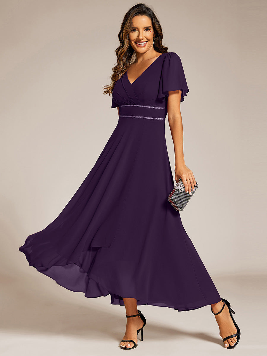 ever DAKOTA|Double V-Neck Waist Trimmed Chiffon Formal Evening Dress