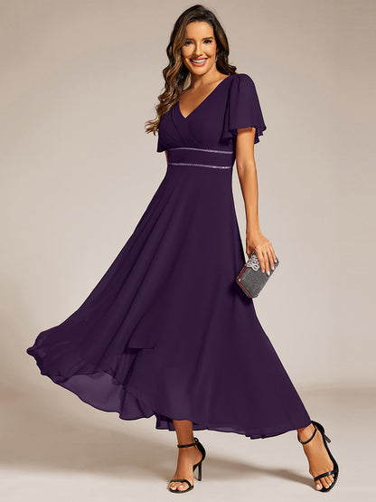 ever DAKOTA|Double V-Neck Waist Trimmed Chiffon Mother of the Bride Dress