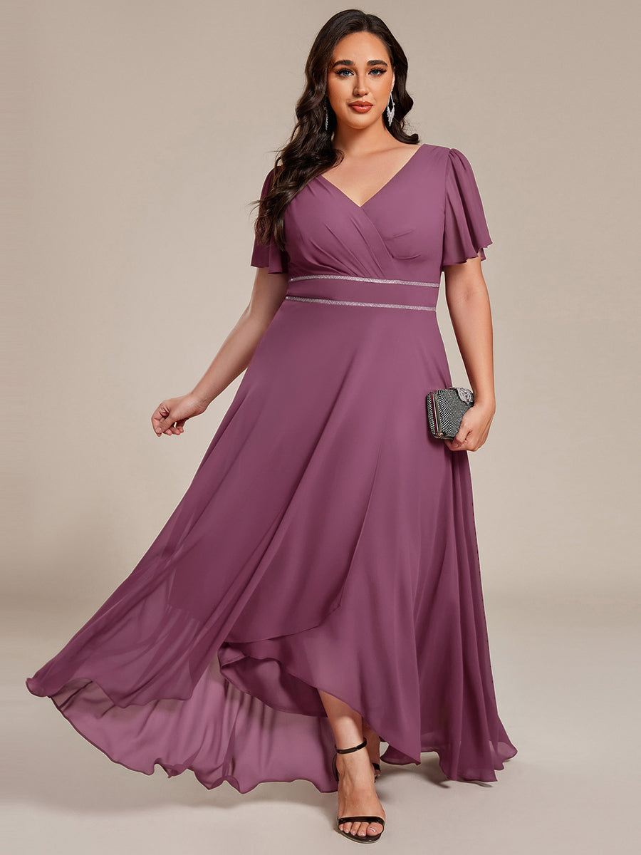 ever DAKOTA|Double V-Neck Waist Trimmed Chiffon Mother of the Bride Dress