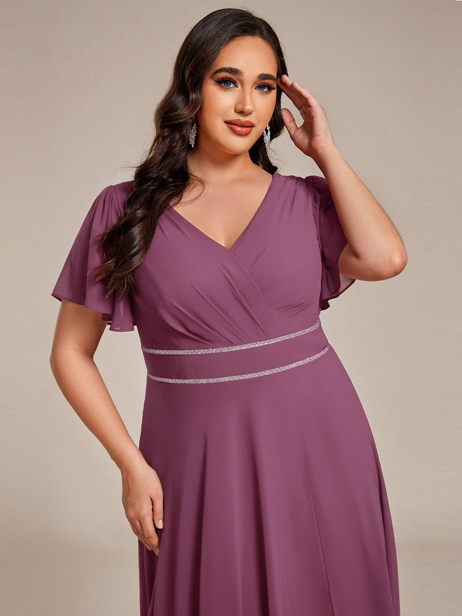 pretty DAKOTA|Plus Size V-Neck Rhinestone Waist Chiffon Maxi Formal Evening Dress