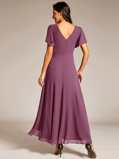 ever DAKOTA|Double V-Neck Waist Trimmed Chiffon Formal Evening Dress