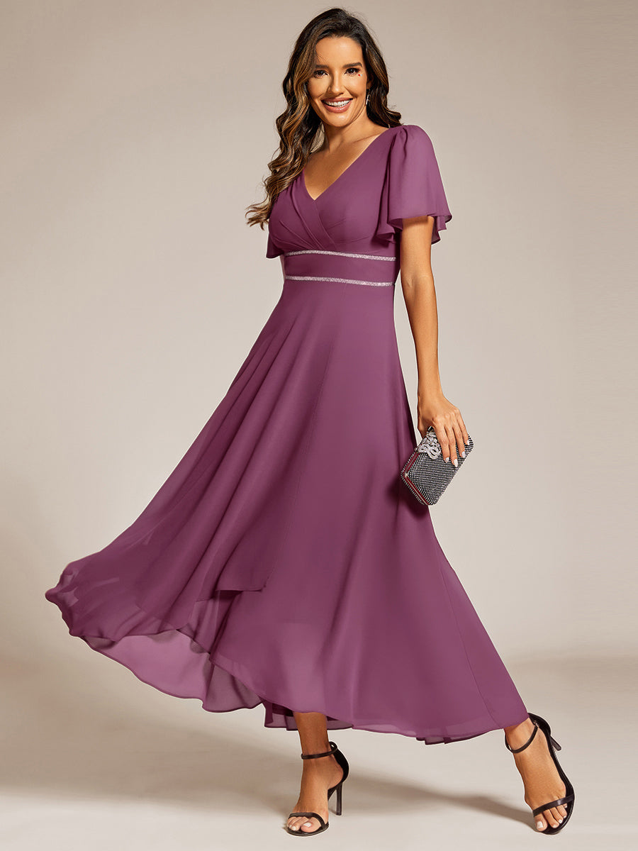 ever DAKOTA|Double V-Neck Waist Trimmed Chiffon Formal Evening Dress