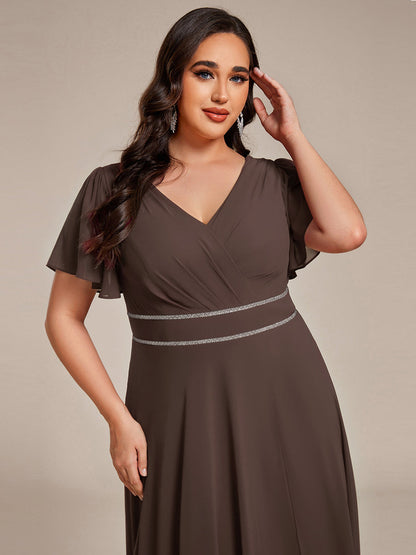 ever DAKOTA|Double V-Neck Waist Trimmed Chiffon Formal Evening Dress