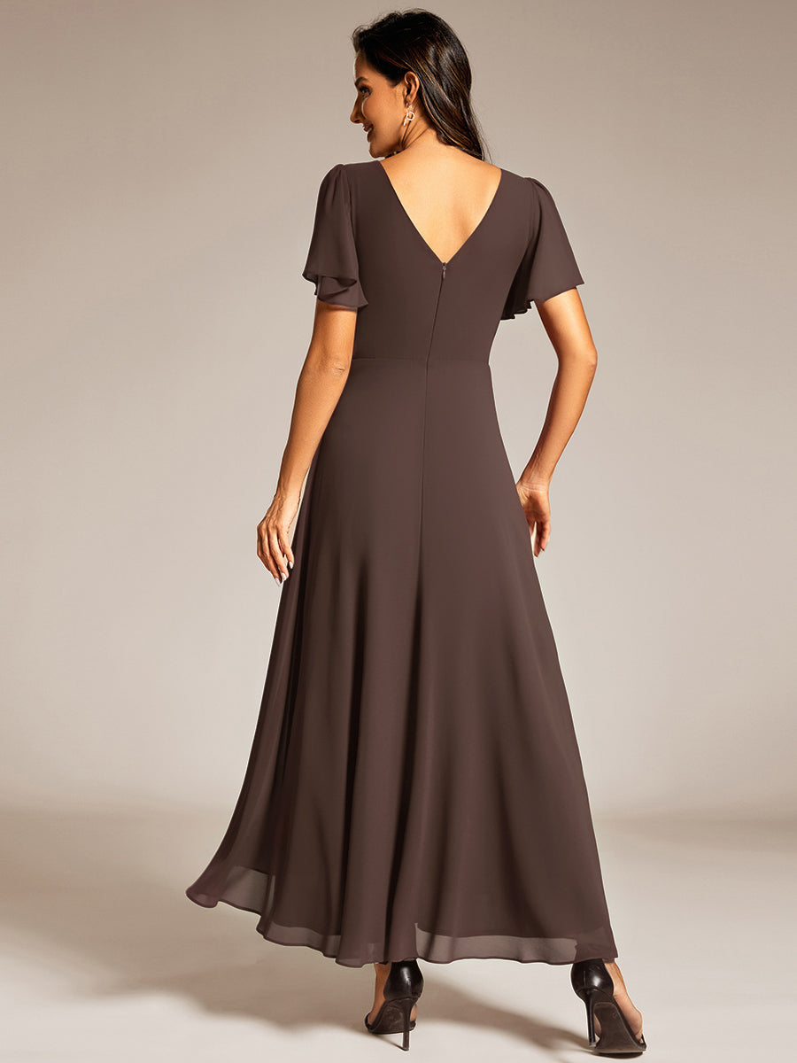 ever DAKOTA|Double V-Neck Waist Trimmed Chiffon Formal Evening Dress