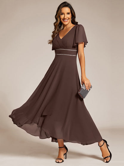 ever DAKOTA|Double V-Neck Waist Trimmed Chiffon Formal Evening Dress