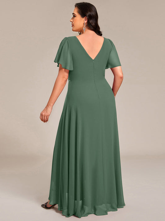 pretty DAKOTA|Plus Size V-Neck Rhinestone Waist Chiffon Maxi Formal Evening Dress