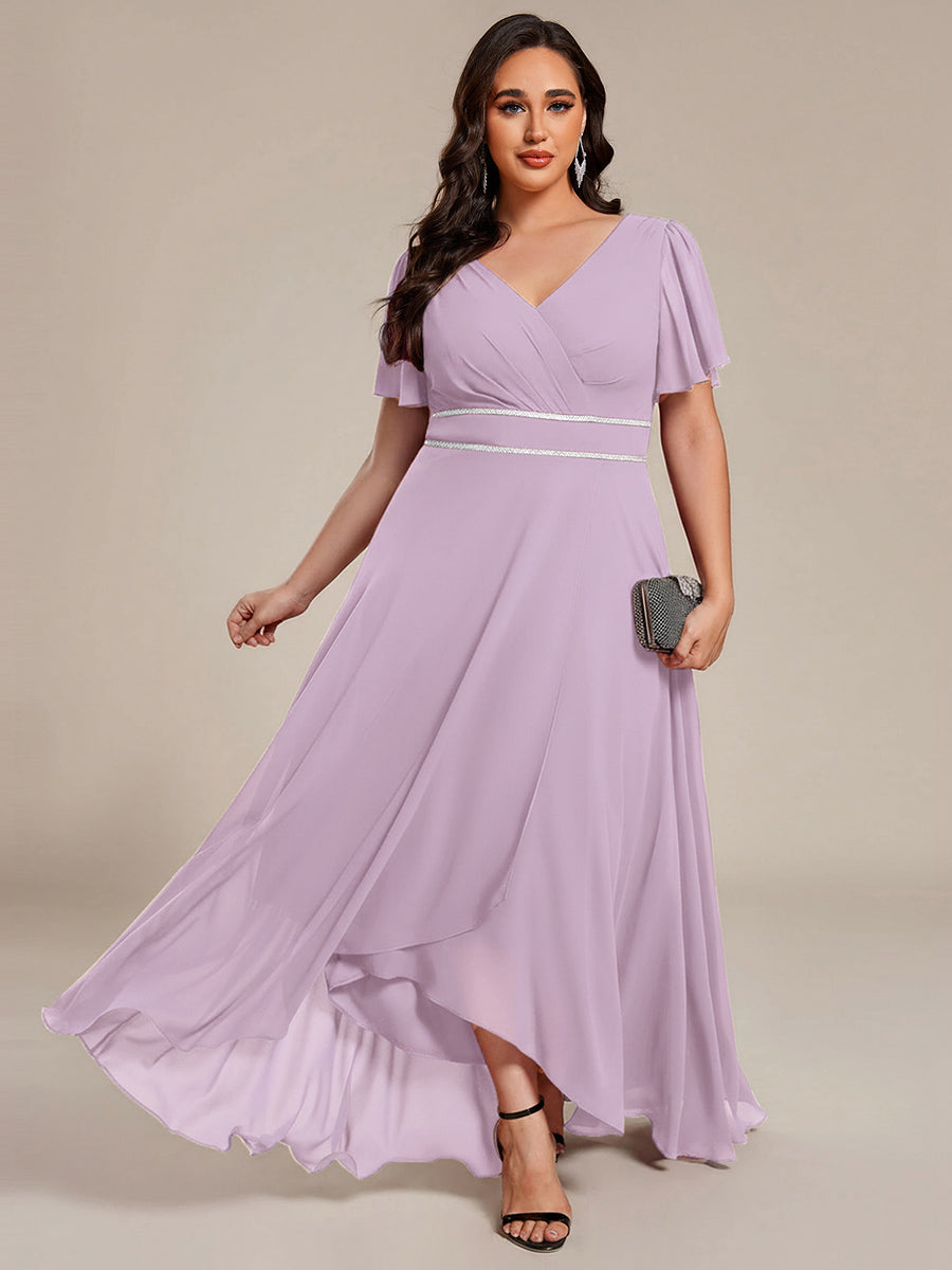 ever DAKOTA|Double V-Neck Waist Trimmed Chiffon Formal Evening Dress