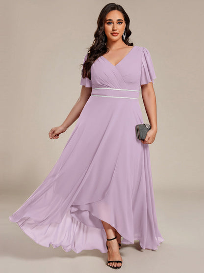 ever DAKOTA|Double V-Neck Waist Trimmed Chiffon Formal Evening Dress