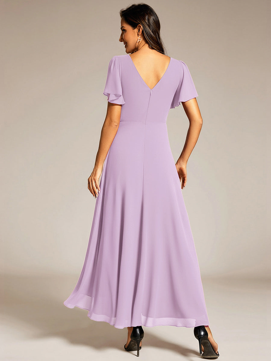 ever DAKOTA|Double V-Neck Waist Trimmed Chiffon Formal Evening Dress