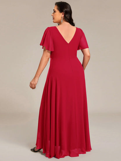 ever DAKOTA|Double V-Neck Waist Trimmed Chiffon Formal Evening Dress