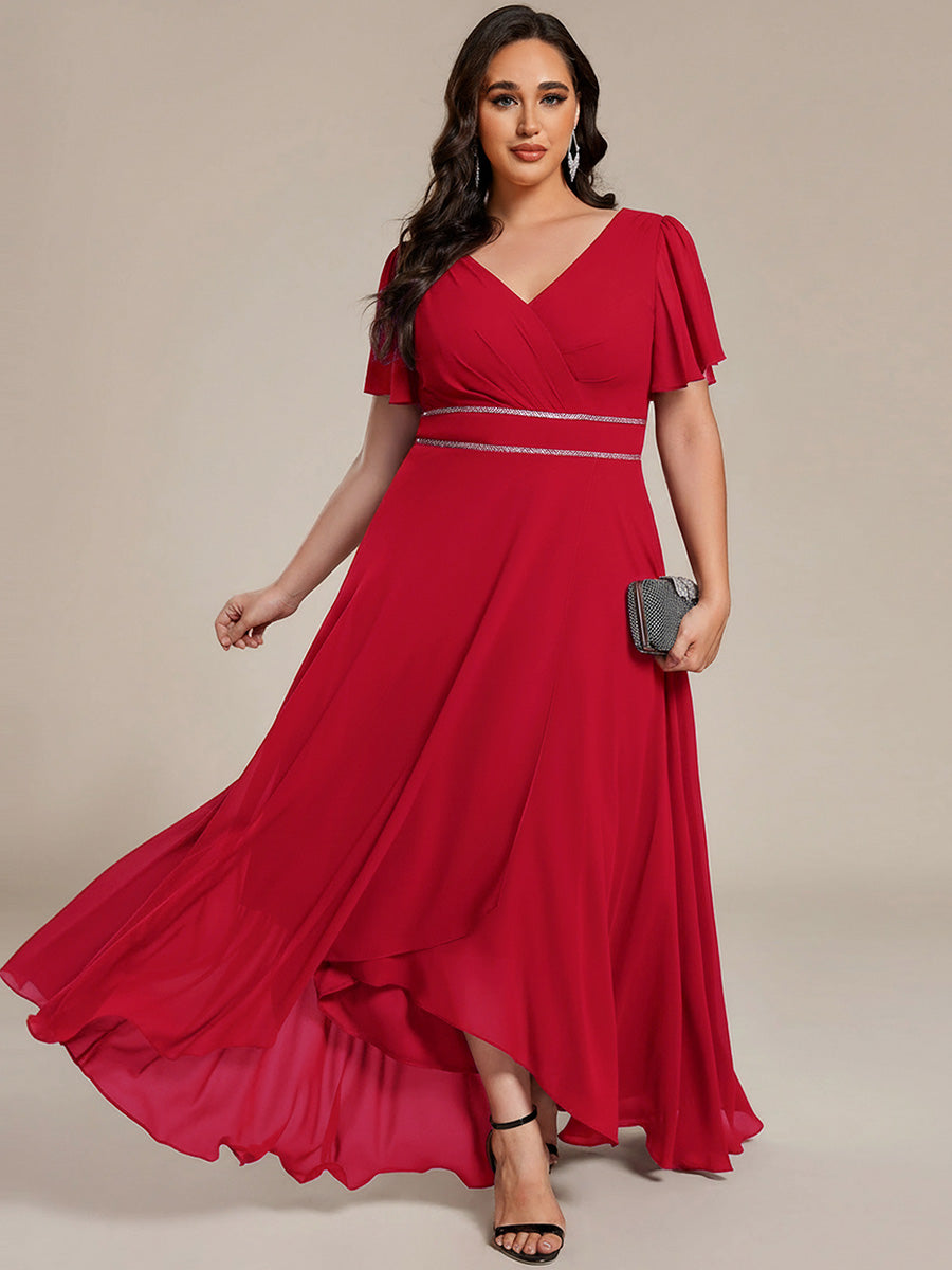 ever DAKOTA|Double V-Neck Waist Trimmed Chiffon Formal Evening Dress