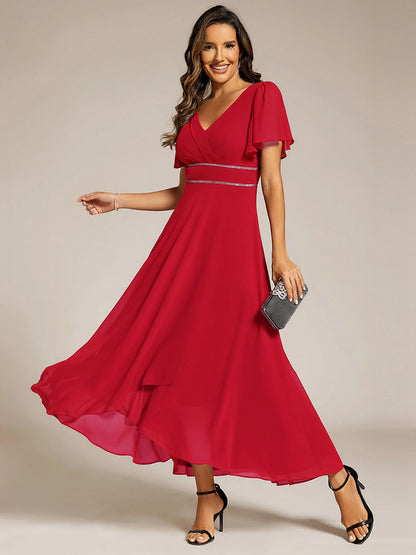 ever DAKOTA|Double V-Neck Waist Trimmed Chiffon Formal Evening Dress