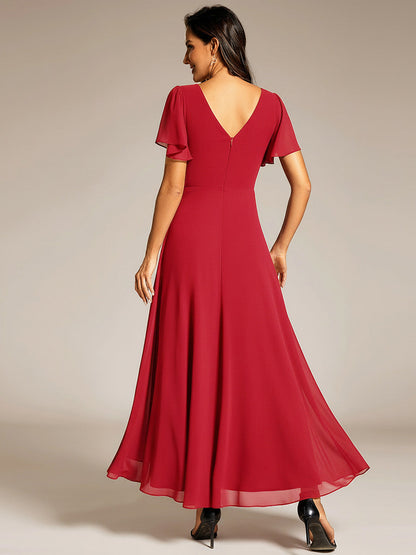 ever DAKOTA|Double V-Neck Waist Trimmed Chiffon Formal Evening Dress