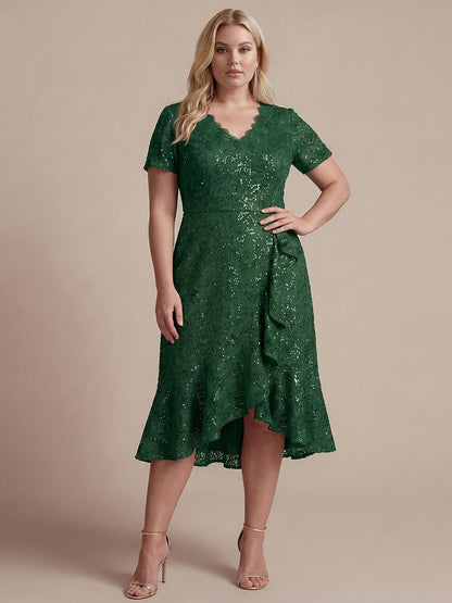Sequin Lace High Low Wedding Guest Dress