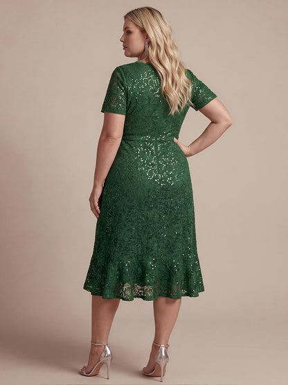 Sequin Lace High Low Wedding Guest Dress