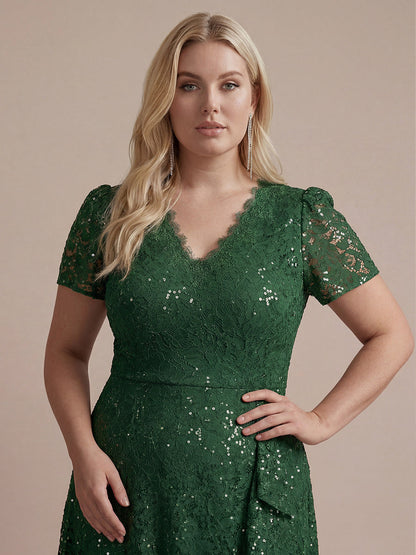 Sequin Lace High Low Wedding Guest Dress
